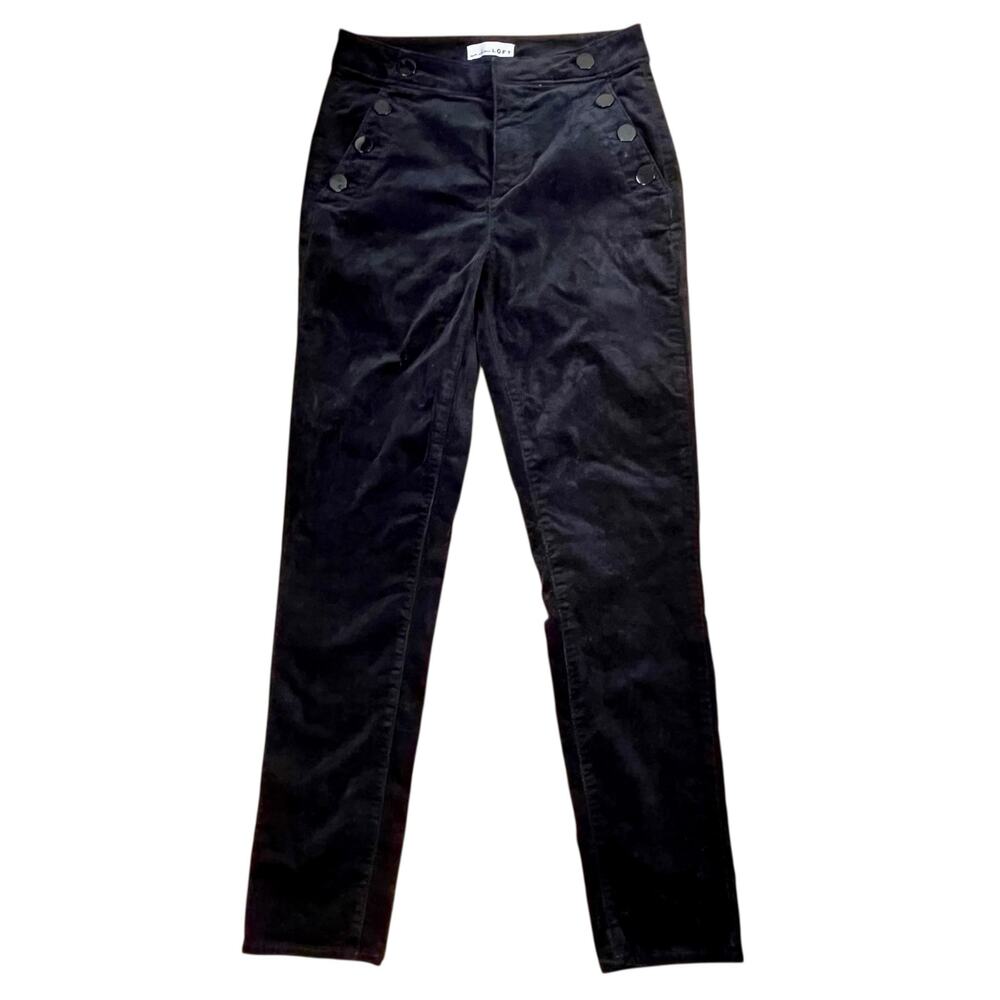 Black Velvet Sailor Pants SZ 6 High Rise Button Front Quiet Luxury Style Loft